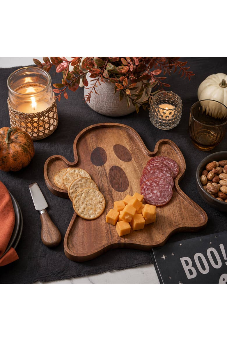 Ghost Halloween Mango Wood Serving Board Spreader 2-Piece Set 10" x 11", Alternate, color, Brown