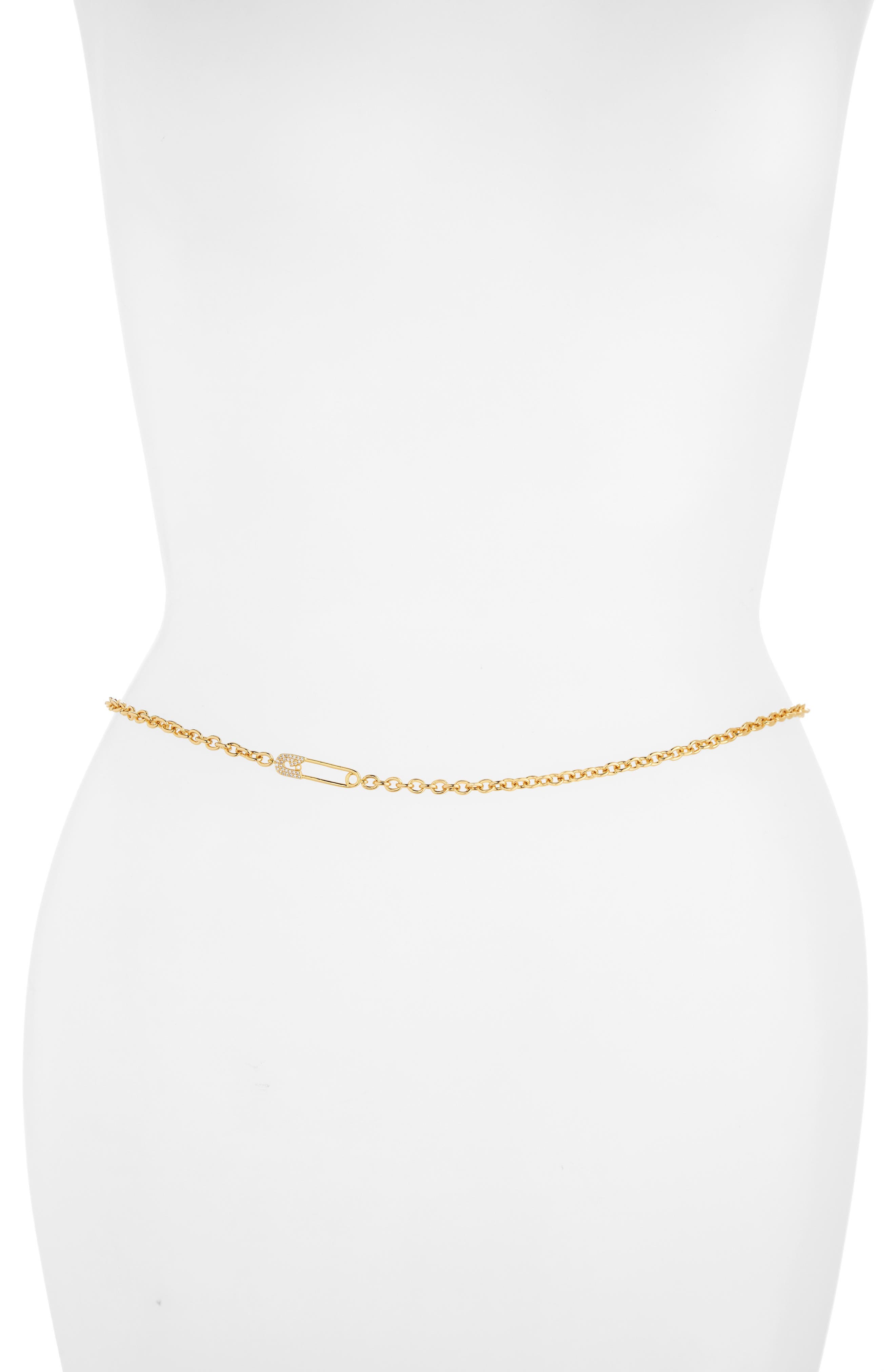 VIDAKUSH Safety Pin Charm Belly Chain in Gold 