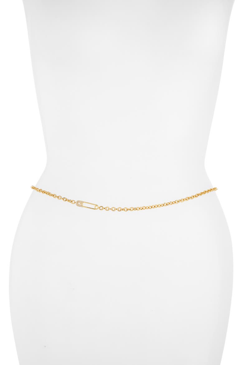Safety Pin Charm Belly Chain, Main, color, GOLD