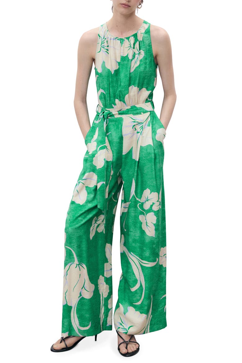 Belted Sleeveless Wide Leg Jumpsuit, Main, color, GREEN