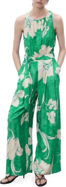 MANGO Belted Sleeveless Wide Leg Jumpsuit