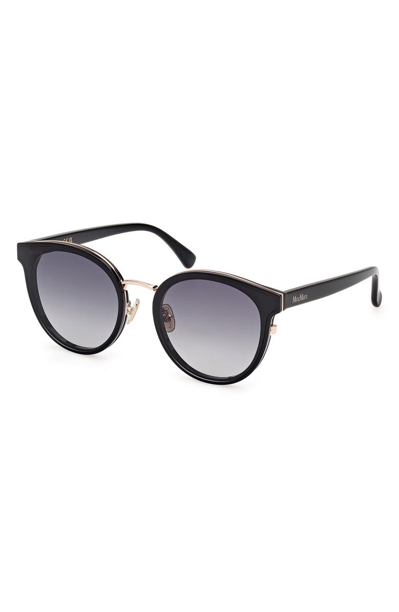 Max Mara 63mm Round Sunglasses, Alternate, color, Shiny Black / Gradient Smoke