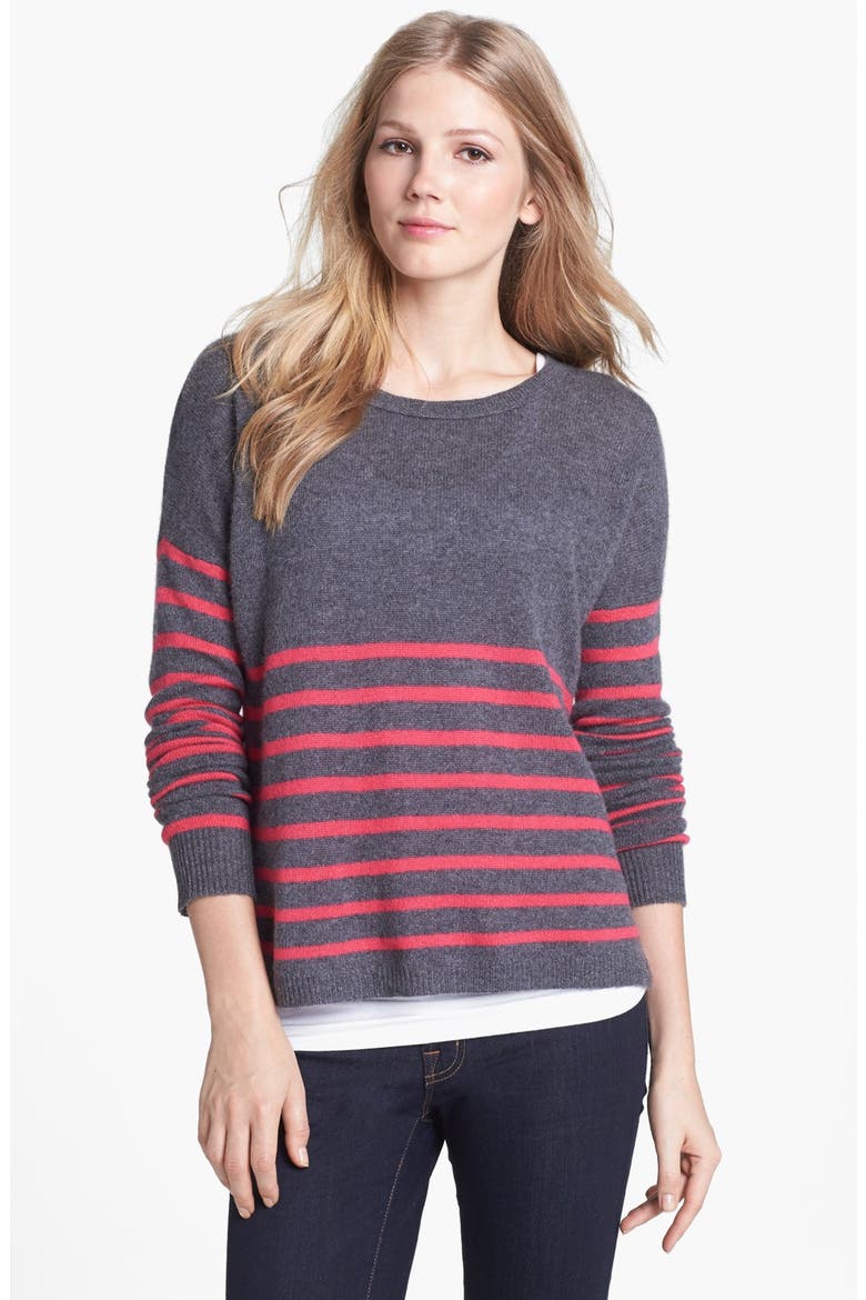 Stripe Crop Cashmere Sweater, Main, color, CHARCOAL/ ROSE BRIGHT STRIPE