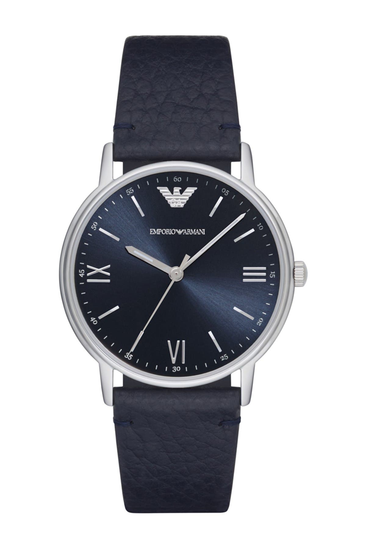 Emporio Armani Men's Kappa 3-Hand Quartz Leather Strap Watch, 41mm