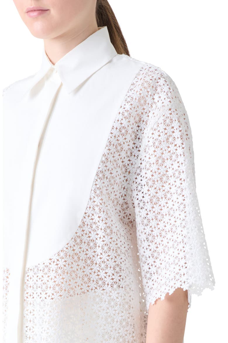 Plastron Daisy Guipure Button-Up Shirt, Alternate, color, CREAM