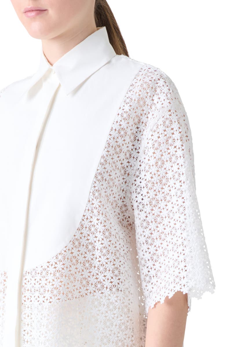 Akris punto Plastron Daisy Guipure Button-Up Shirt, Alternate, color, Cream