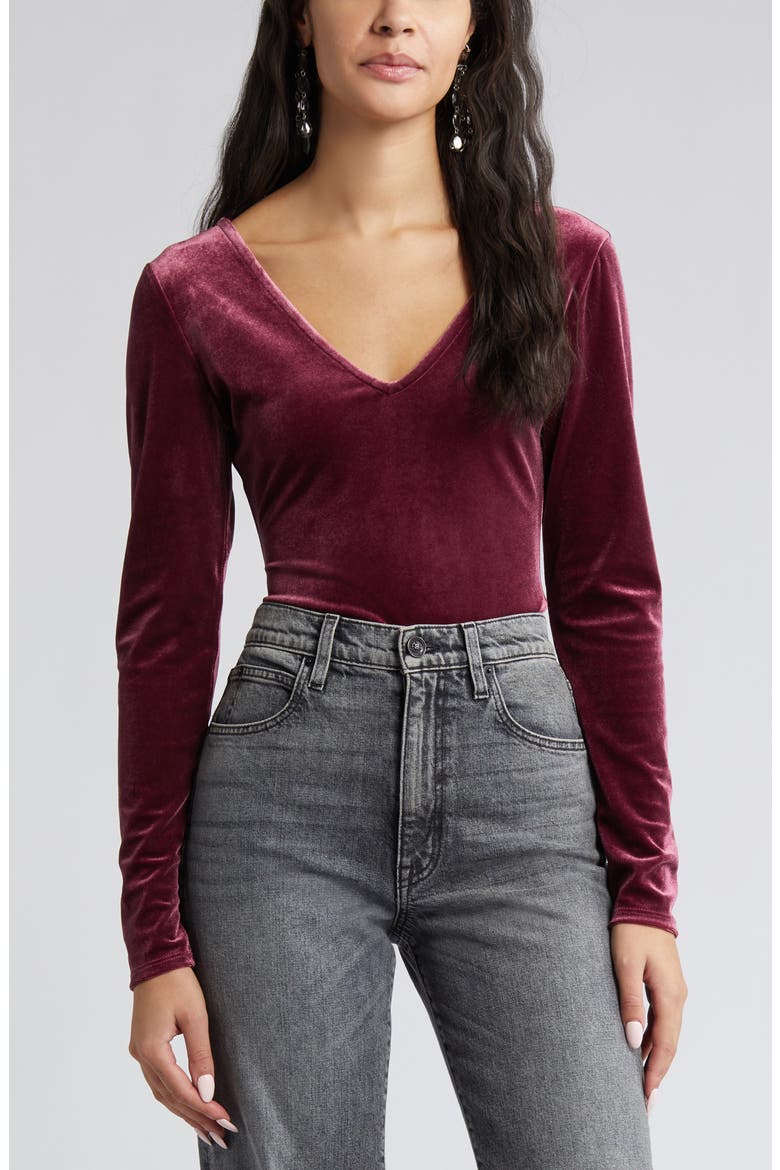 Velvet Bodysuit, Main, color, BURGUNDY LONDON