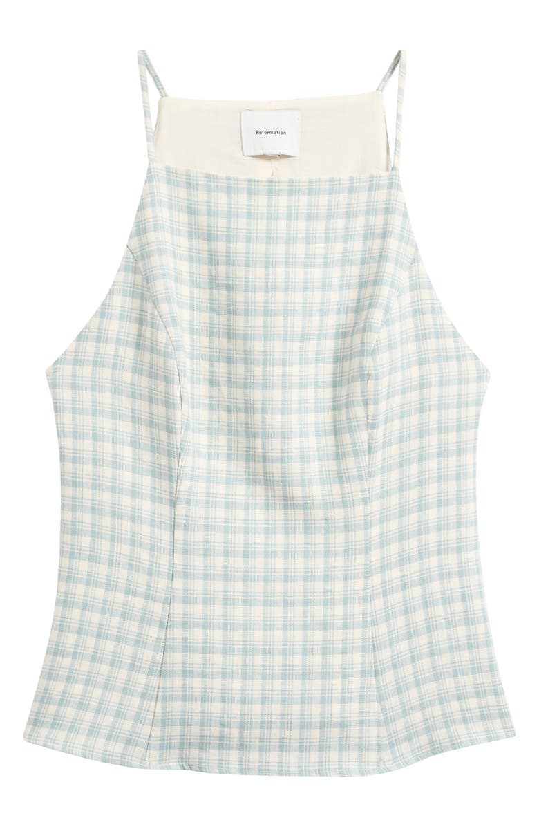 Reformation Finley Sleeveless Linen Top, Main, color, Zephyr Check