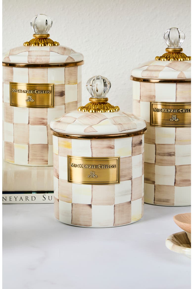Mocha Check Small Enameled Steel Canister, Alternate, color, MOCHA