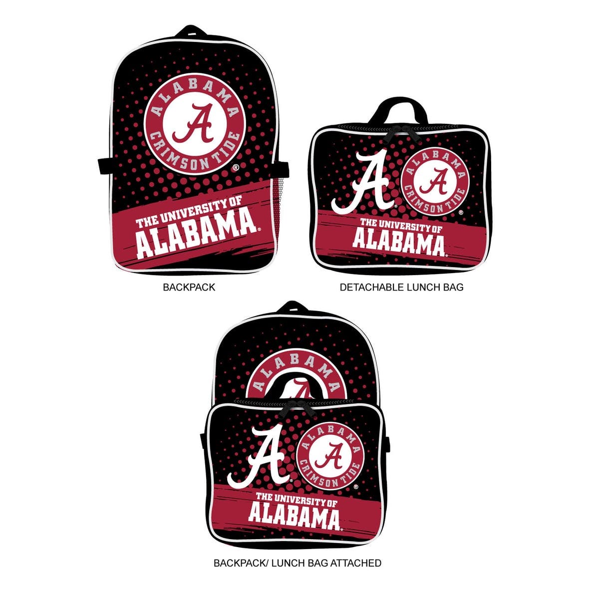 Alabama Crimson Tide Backpack & Lunch Box 2-Piece Set, Main, color, Black