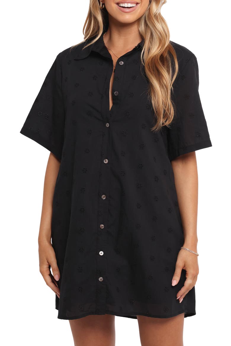 Grady Eyelet Embroidery Shirtdress, Main, color, BLACK