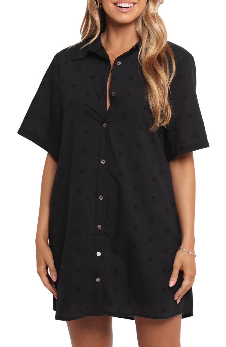 Petal & Pup Grady Eyelet Embroidery Shirtdress, Main, color, Black
