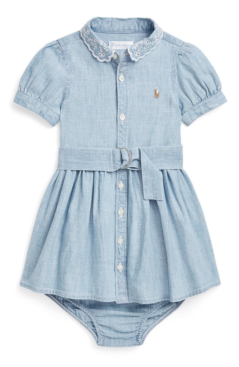 Ralph Lauren Cotton Chambray Shirtdress & Bloomers, Main, color, 