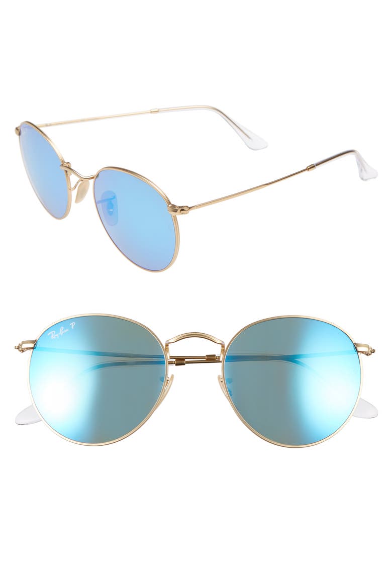 53mm Polarized Round Retro Sunglasses, Main, color, BLUE MIR