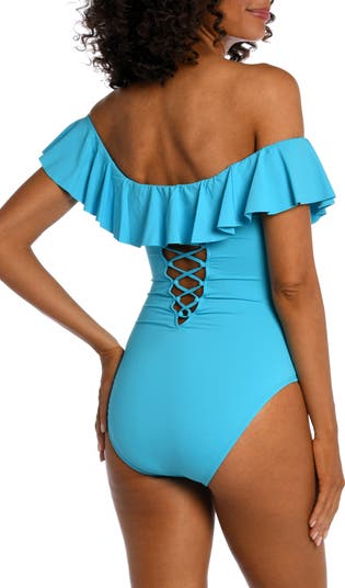 Off the Shoulder Ruffle One-Piece Swimsuit