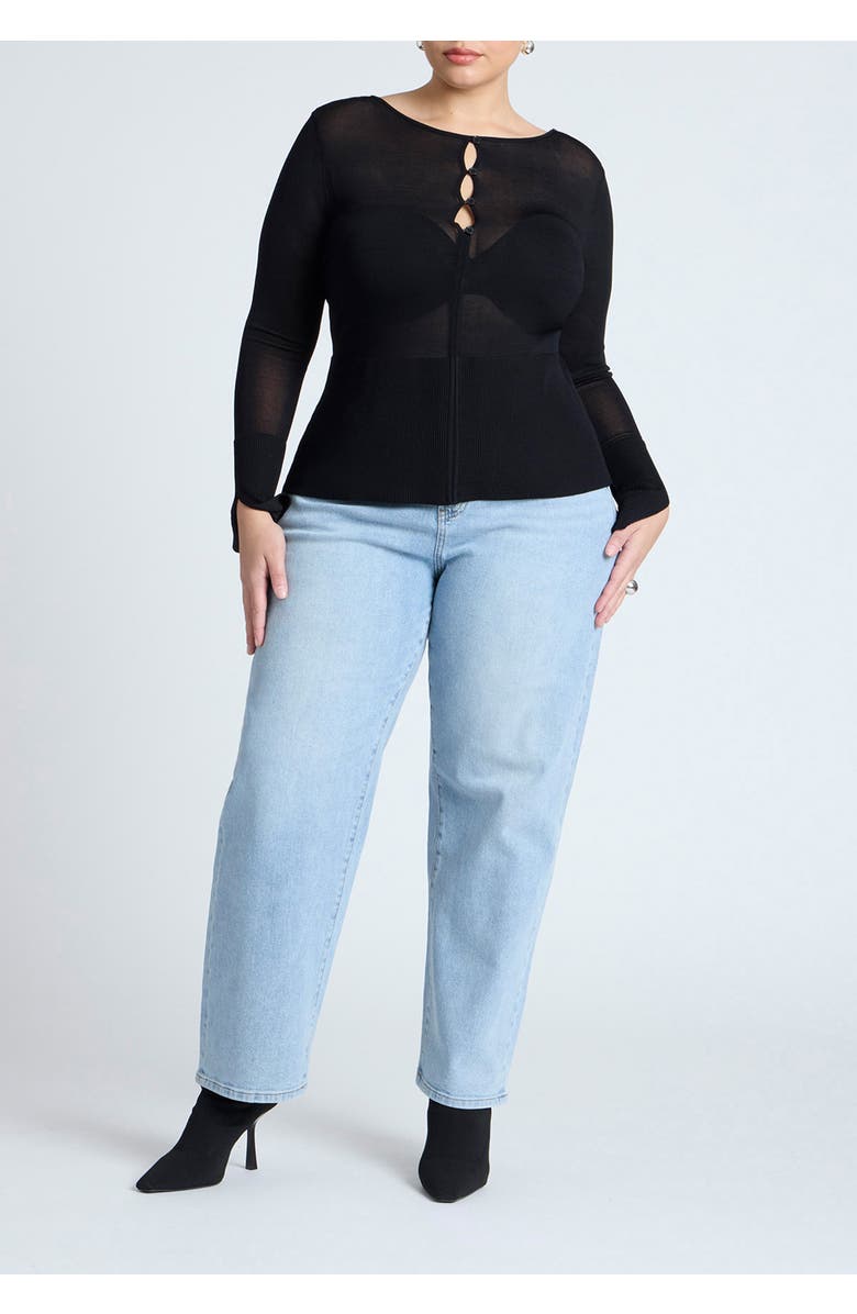 ELOQUII Button Detail Boatneck Sweater, Alternate, color, 