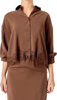 English Factory Lace Hem Button-Up Shirt