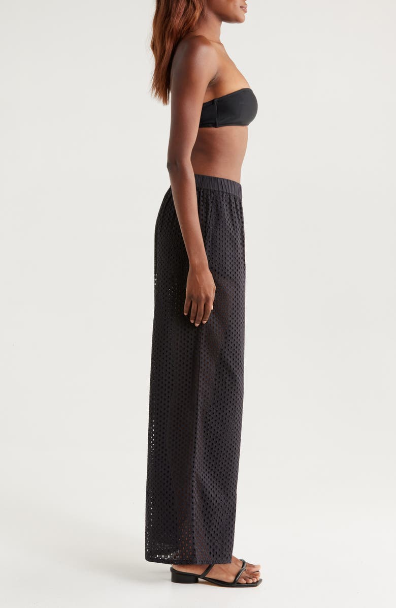 Solid & Striped The Delaney Open Knit Cotton Cover-Up Pants, Alternate, color, Noir