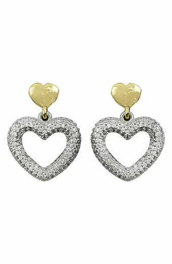 Panacea Two-Tone Crystal Heart Drop Earrings