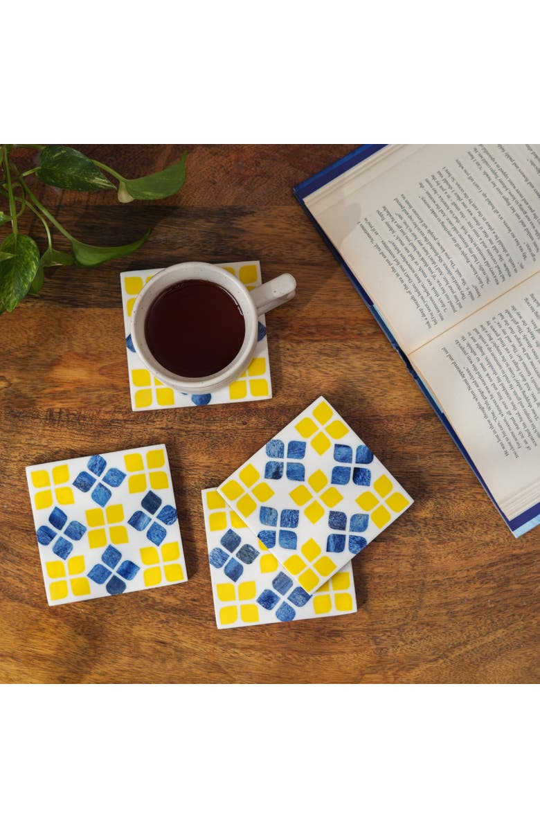 Mela Artisans Marigold Mosaic Inlay Coasters, Alternate, color, Marigold