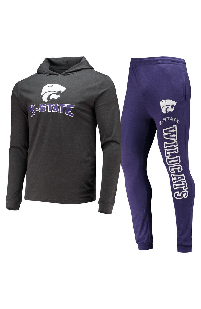 CONCEPTS SPORT Men's Concepts Sport Purple/Heather Charcoal Kansas State Wildcats Meter Long Sleeve Hoodie T-Shirt & Jogger Pajama Set, Alternate, color, Purple
