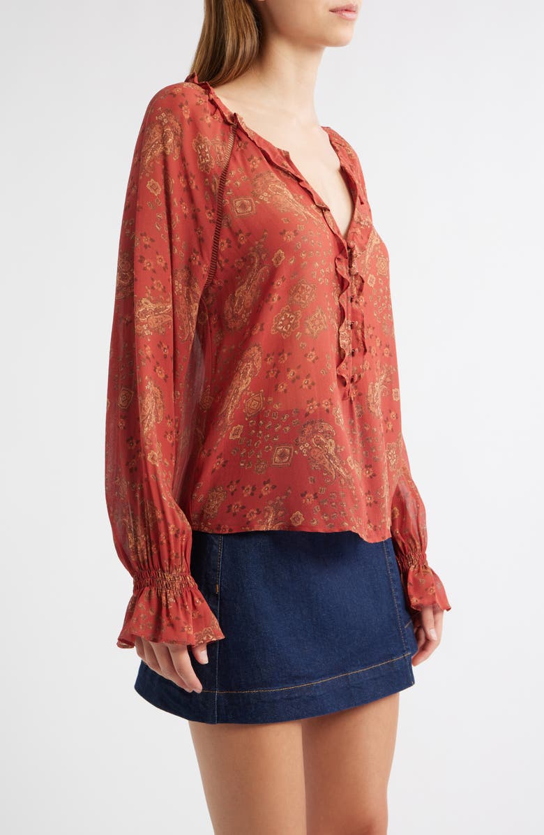 PAIGE Alison Tie Neck Silk Top, Alternate, color, Carmine Red Multi