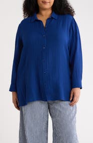 Eileen Fisher Classic Collar Easy Organic Cotton Button-Up Shirt