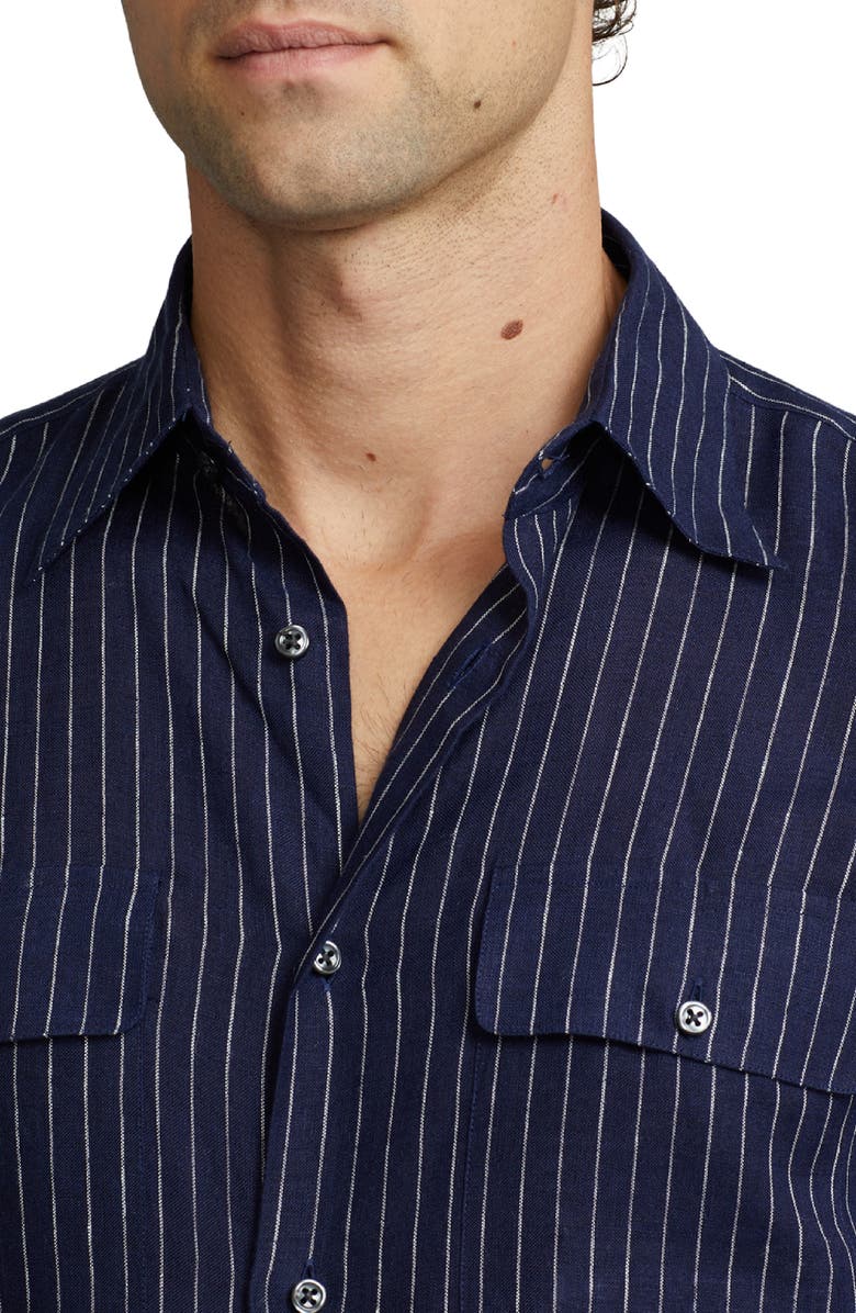 Ralph Lauren Purple Label Norfolk Pinstripe Linen Button-Up Shirt, Alternate, color, 