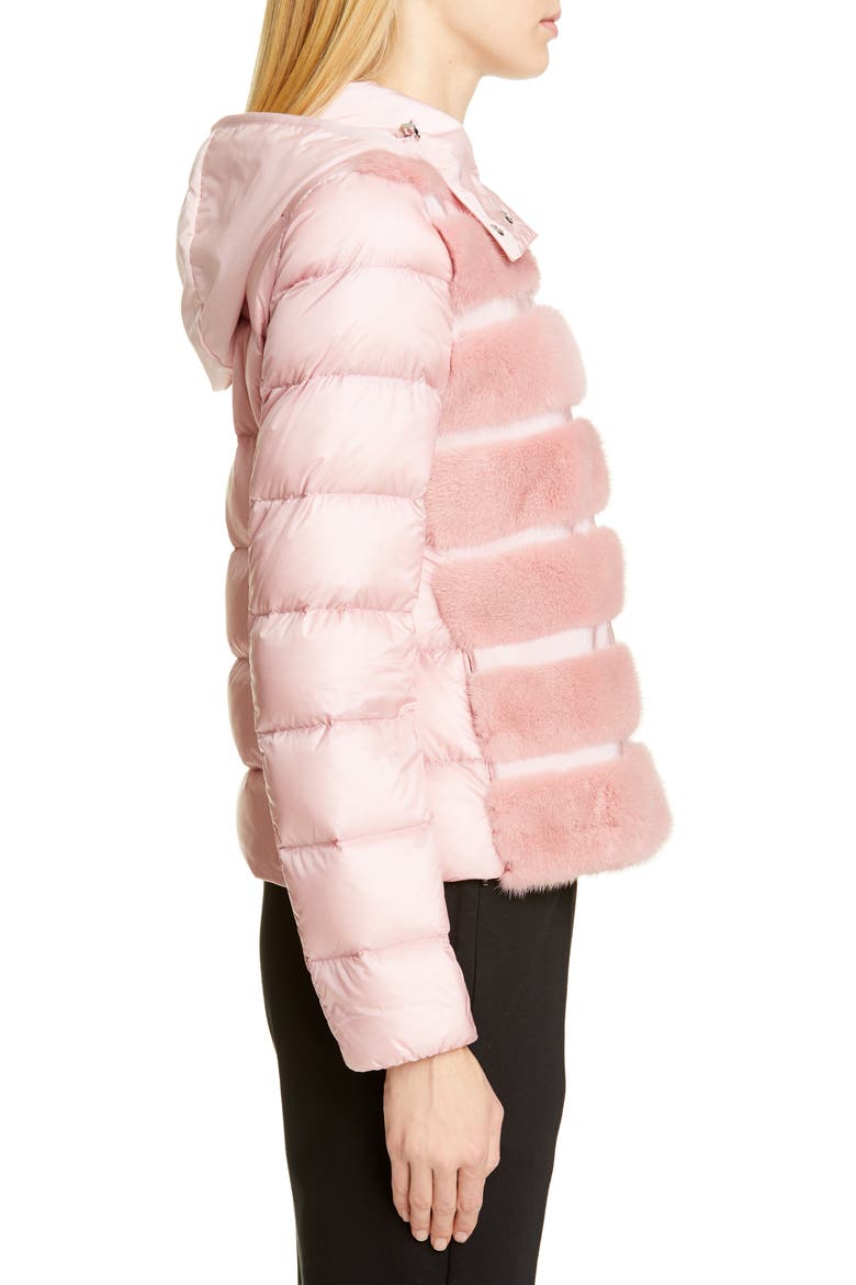 Riga Quilted Down Jacket with Genuine Mink Fur Trim, Alternate, color, LIGHT PINK