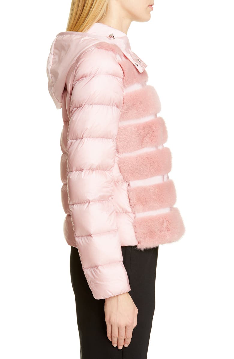 Moncler Riga Quilted Down Jacket with Genuine Mink Fur Trim, Alternate, color, 