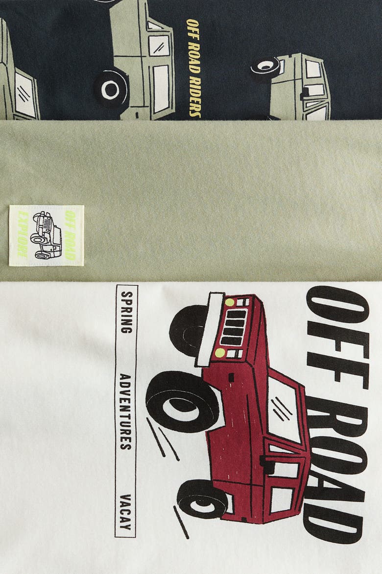3-pack Printed T-shirts, Alternate, color, Khaki green/Off Road