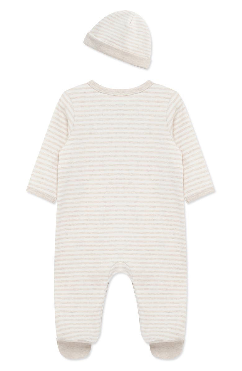 Little Me Puppy Schiffli Embroidered Cotton Footie & Hat Set, Alternate, color, Tan