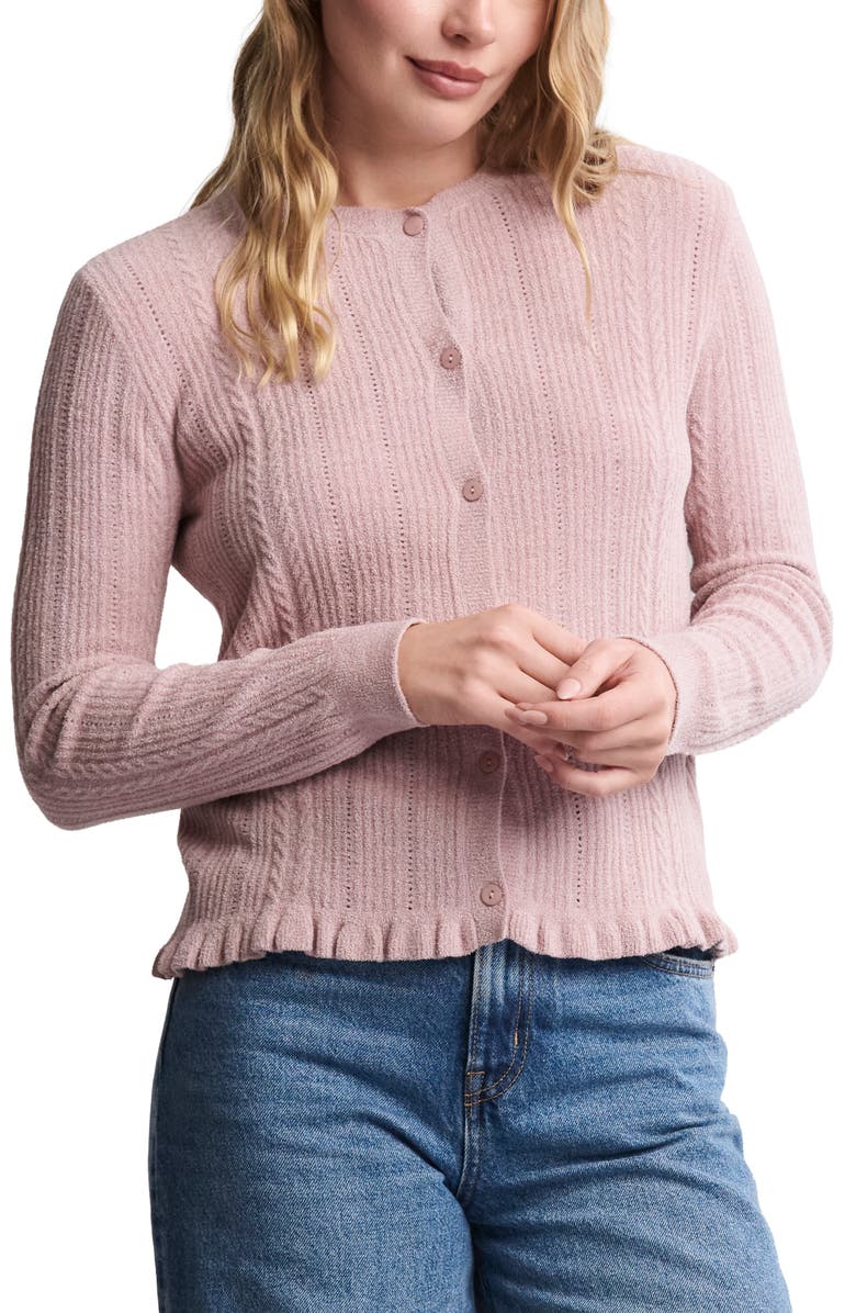 Barefoot Dreams<sup>®</sup> CozyChic Lite<sup>®</sup> Cable Knit Cardigan, Main, color, Teaberry
