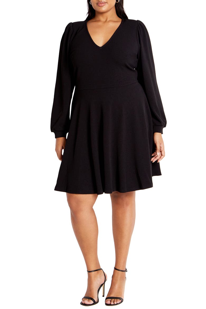 Karter Long Sleeve Fit & Flare Dress, Main, color, BLACK