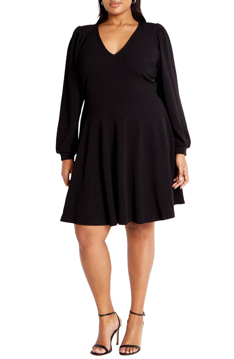 City Chic Karter Long Sleeve Fit & Flare Dress, Main, color, 