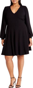 City Chic Karter Long Sleeve Fit & Flare Dress