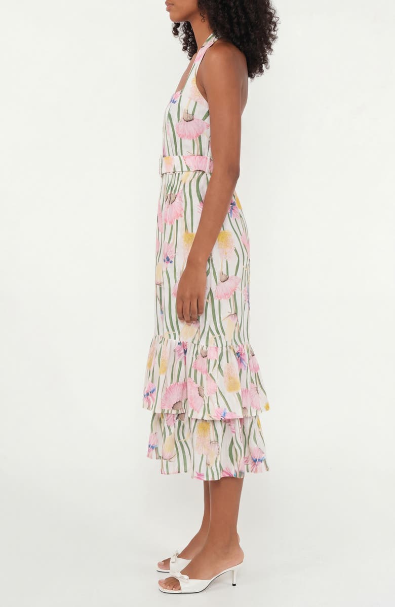 The Lulo Project The Australian Ruffle Halter Linen Blend Maxi Dress, Alternate, color, Aussie Desert Flowers