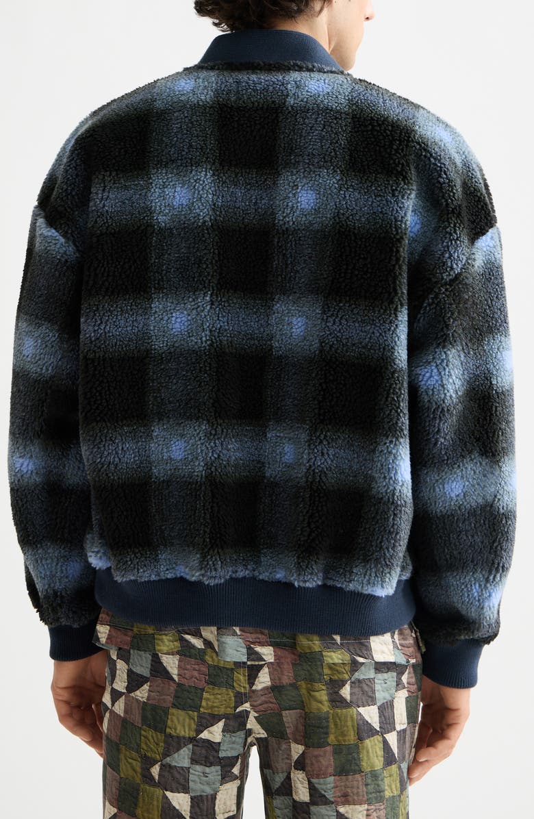 Scotch & Soda Plaid Polar Fleece Cardigan, Alternate, color, Thyme/ Blue Bonnet Check Aop