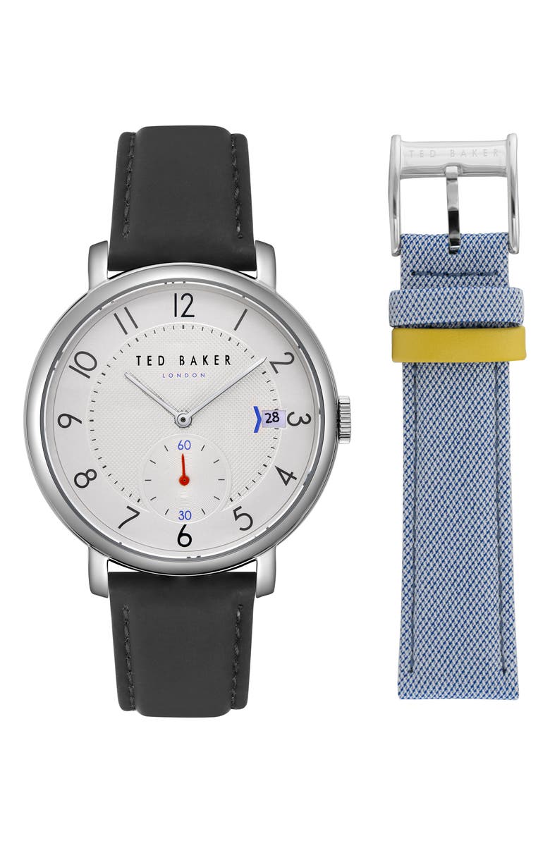 Ted Baker London Oscar Leather Strap Watch & Mesh Strap Gift Set, 43mm, Main, color, 
