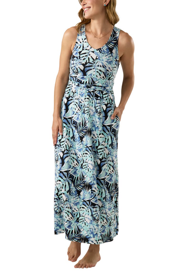 V-Neck Maxi Dress with Pockets, Alternate, color, Black Exotic Palms