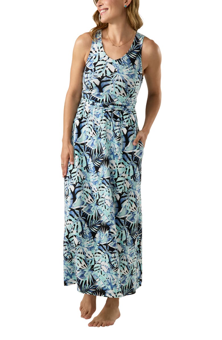 UV Skinz V-Neck Maxi Dress with Pockets, Alternate, color, Black Exotic Palms