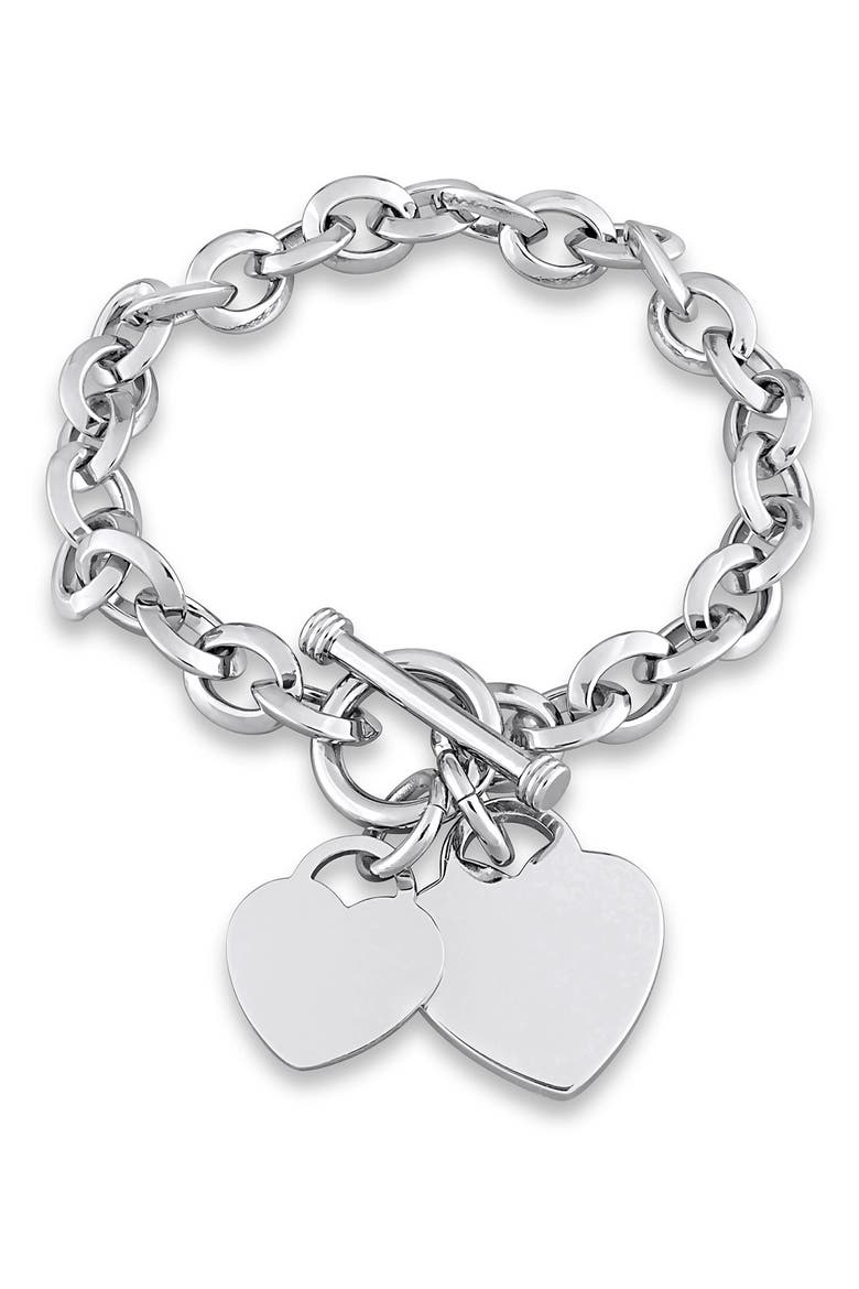 Oval Link Heart Charm Toggle Bracelet, Main, color, BRASS