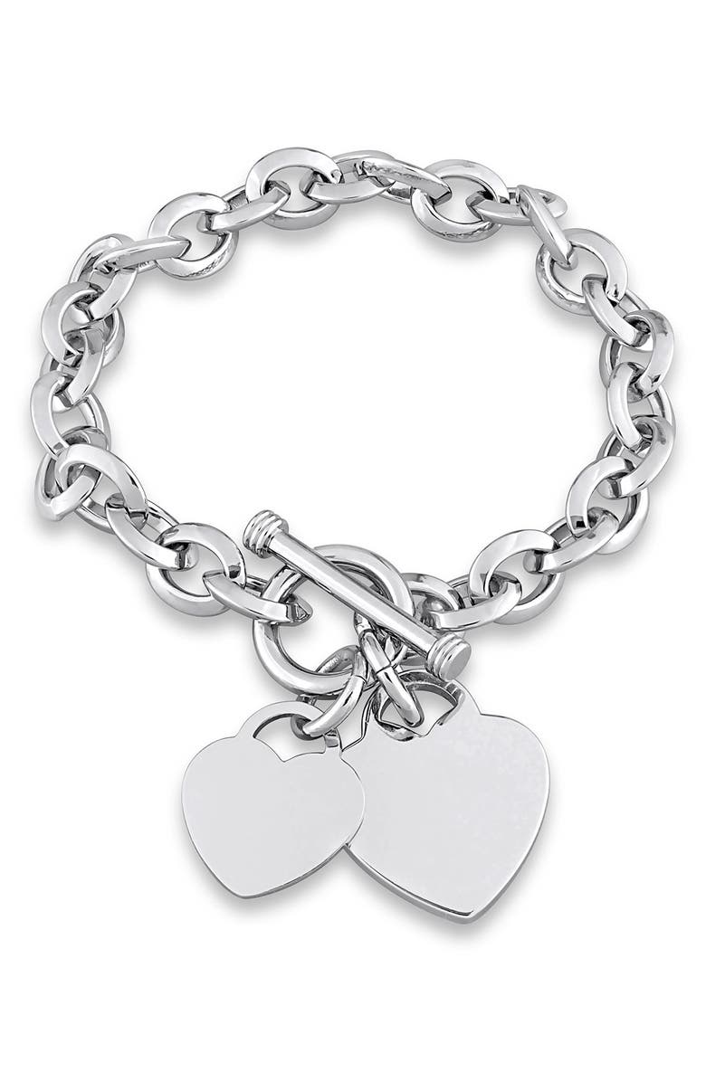 DELMAR Oval Link Heart Charm Toggle Bracelet, Main, color, Brass
