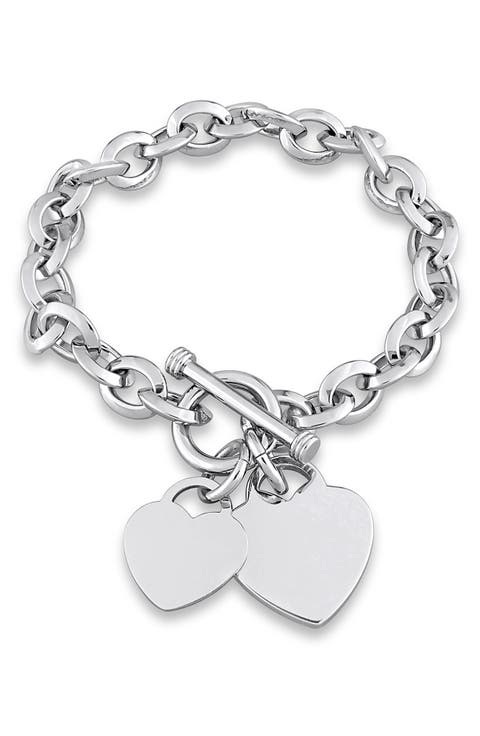 Oval Link Heart Charm Toggle Bracelet