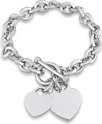 Oval Link Heart Charm Toggle Bracelet