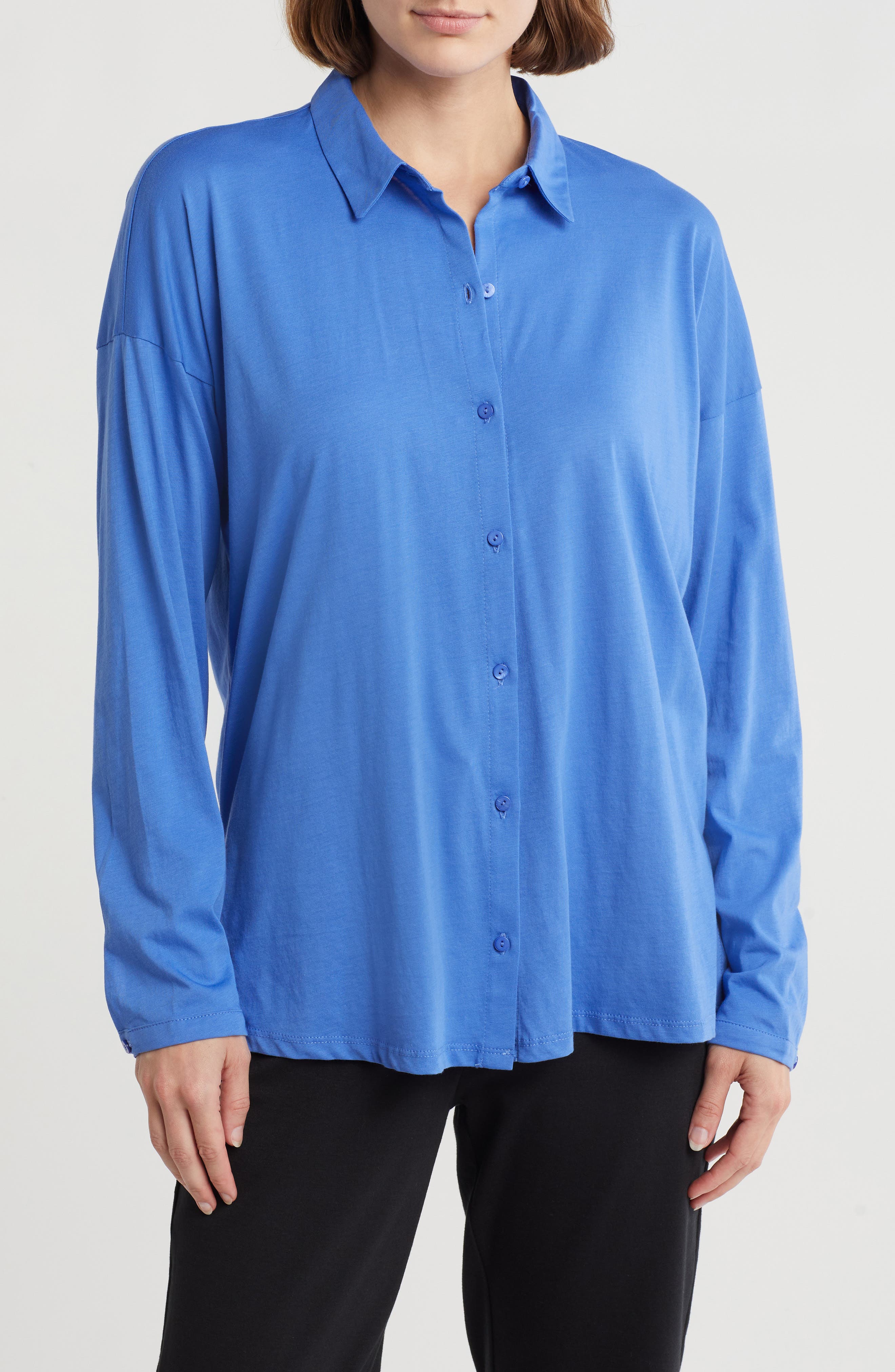 Eileen Fisher Long Boxy Organic Cotton Button-Up Shirt