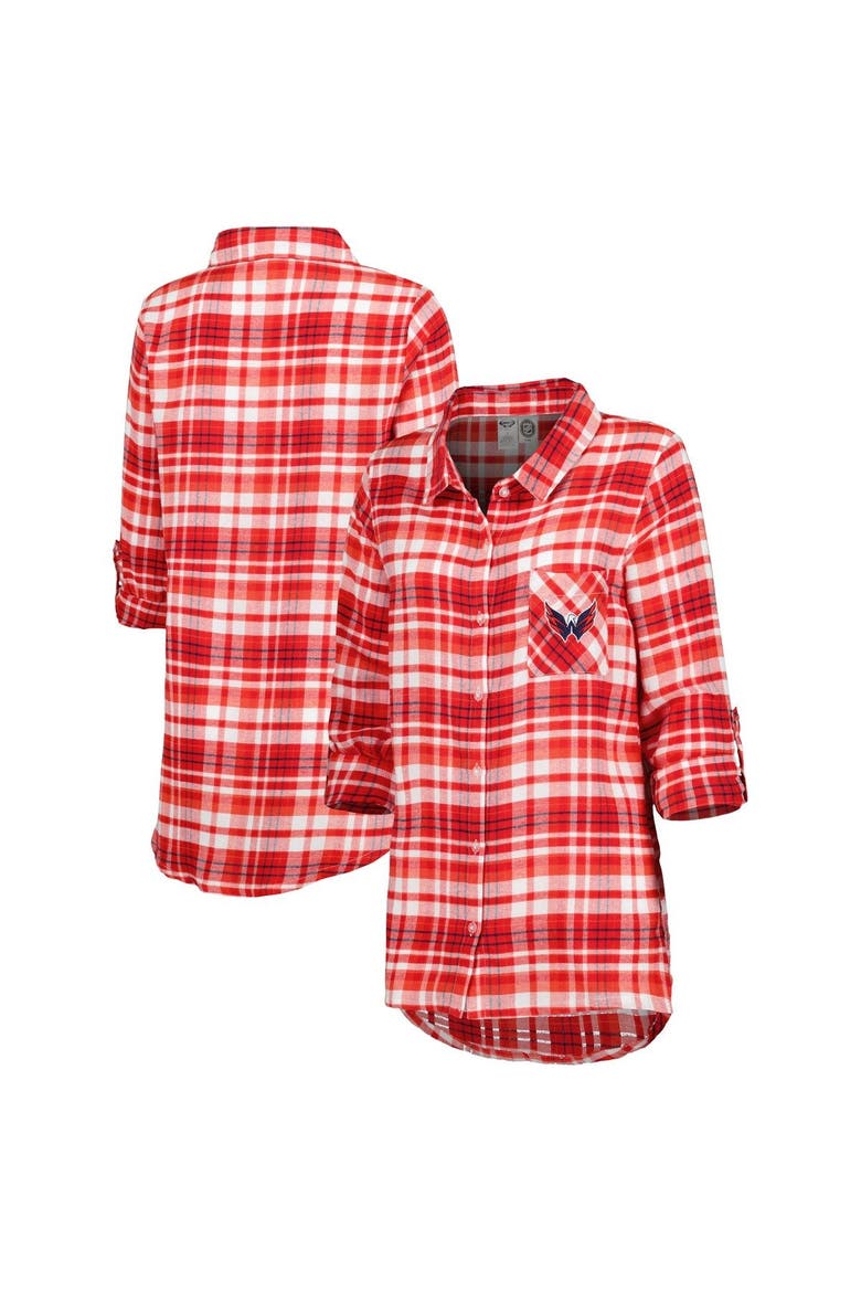 Women's Concepts Sport Red Washington Capitals Mainstay Flannel Full-Button Long Sleeve Nightshirt, Main, color, Red