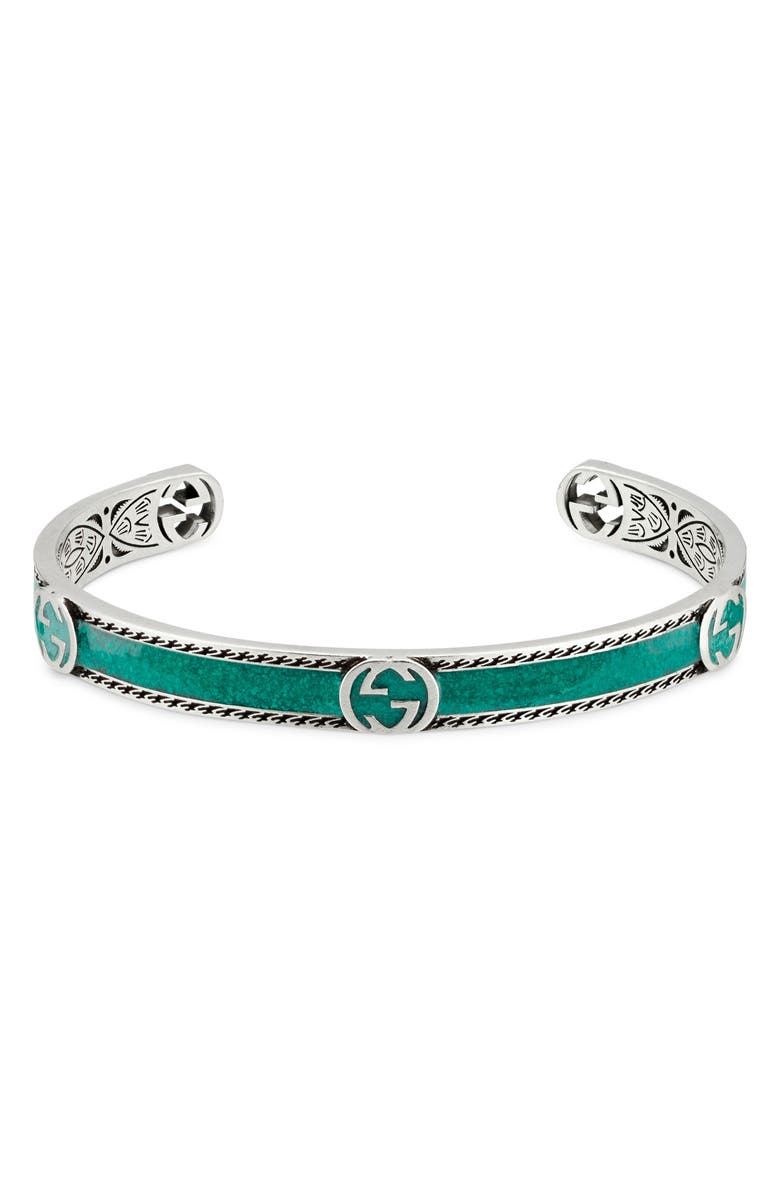 Gucci Interlocking-G Sterling Silver Cuff Bracelet, Main, color,