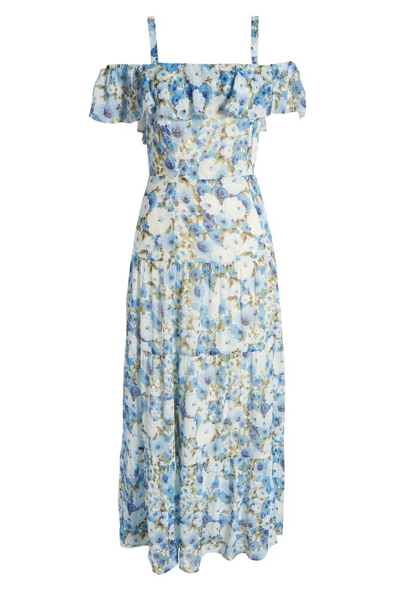 Carmelia Floral Cold Shoulder Silk Maxi Dress, Alternate, color, FRENBLUMLT