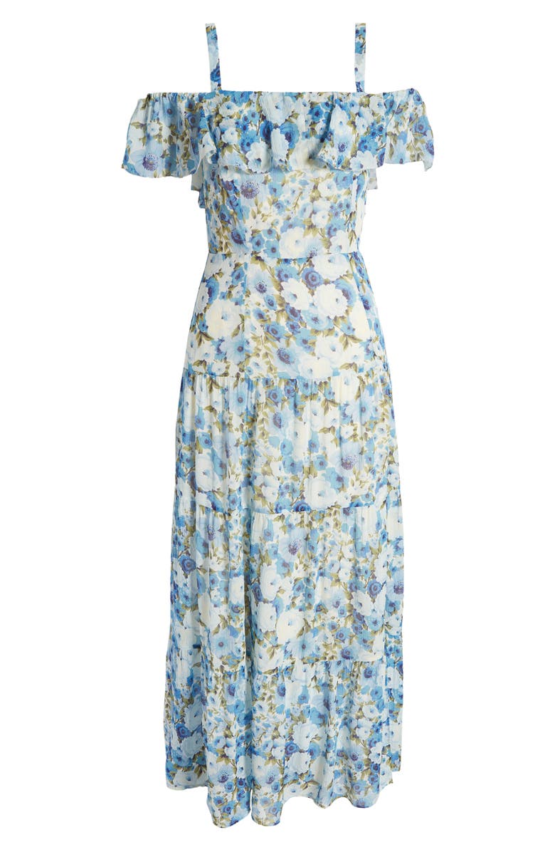 PAIGE Carmelia Floral Cold Shoulder Silk Maxi Dress, Alternate, color, Frenblumlt